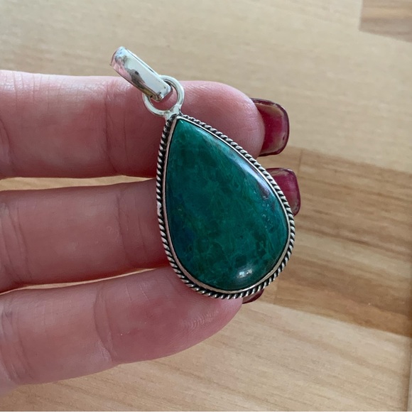 Chrysocolla Solid 925 Sterling Silver Pendant - Picture 3 of 4